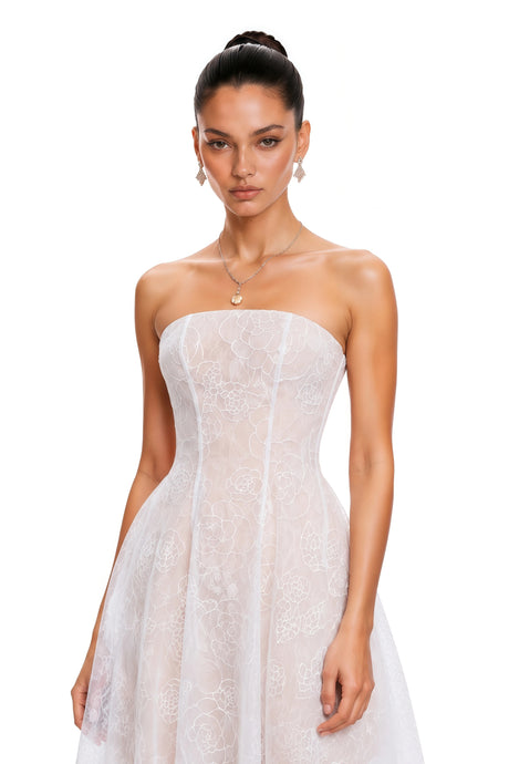 Sonia Maxi Dress White Strapless Floral Lace A-Line