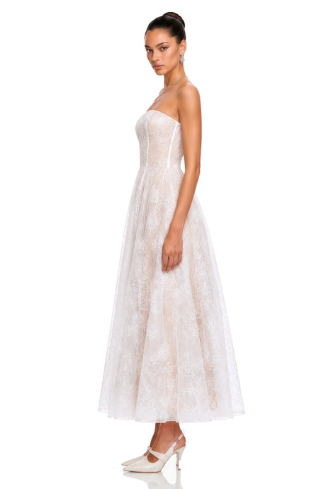 Sonia Maxi Dress White Strapless Floral Lace A-Line