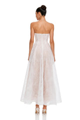 Francesca White Strapless Floral Lace ALine Maxi Dress