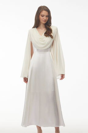 Francine Ivory Draped Neck Maxi Dress with Cape Sleeves