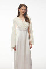 Francine Ivory Draped Neck Maxi Dress with Cape Sleeves