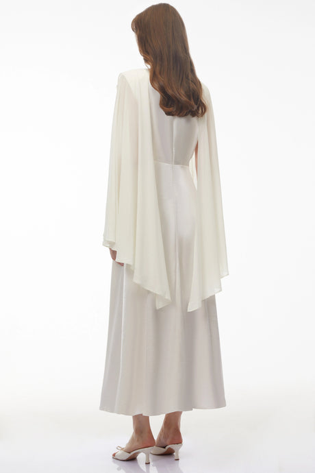 Laila Maxi Dress Ivory Draped Neck with Cape Sleeves
