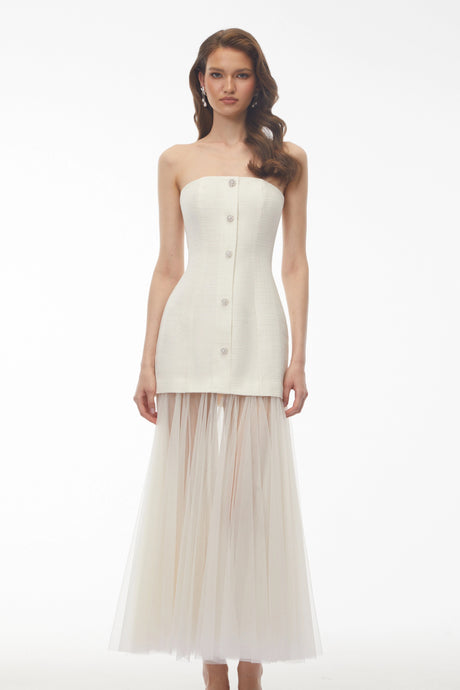 Raffaela Maxi Dress Ivory Off Shoulder Mesh