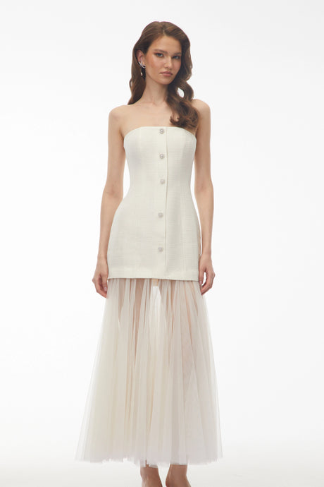 Raffaela Maxi Dress Ivory Off Shoulder Mesh