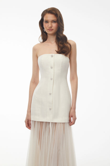 Raffaela Maxi Dress Ivory Off Shoulder Mesh