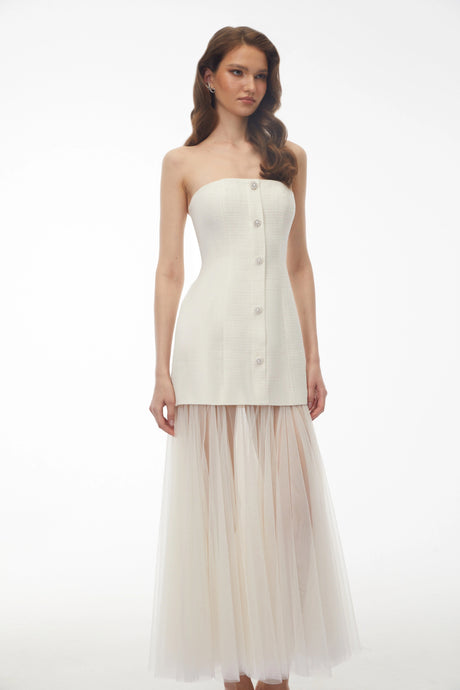 Raffaela Maxi Dress Ivory Off Shoulder Mesh