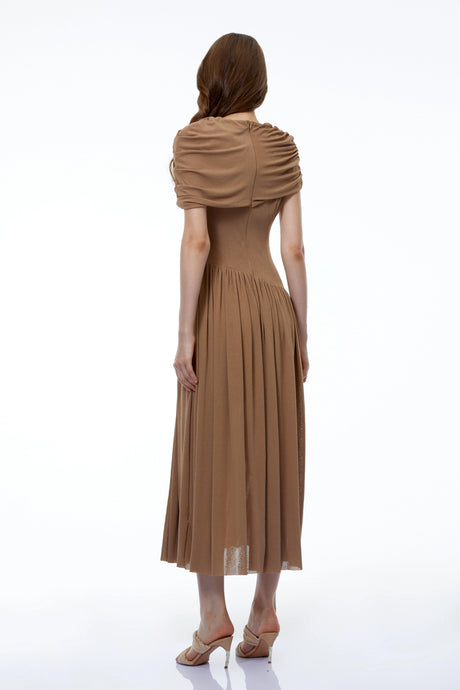 Rebecca Midi Dress Khaki Asymmetrical Ruched