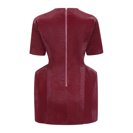 Elisabetta Mini Dress Red Leather with Decorative Buttons