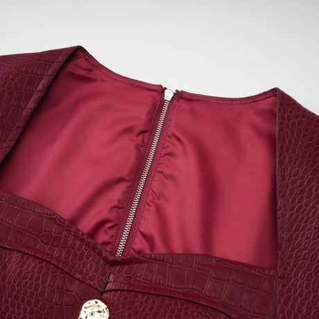 Zelinda Mini Dress Red Leather with Decorative Buttons