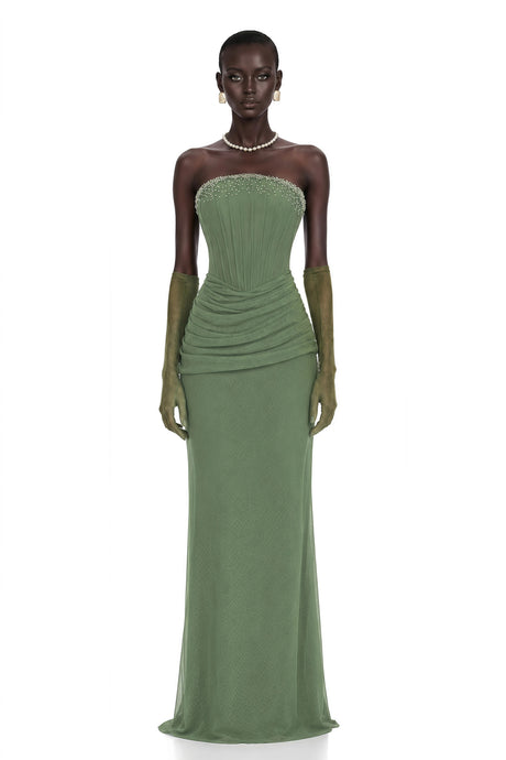 Michela Maxi Dress Green Embellished Corset (Without Gloves)