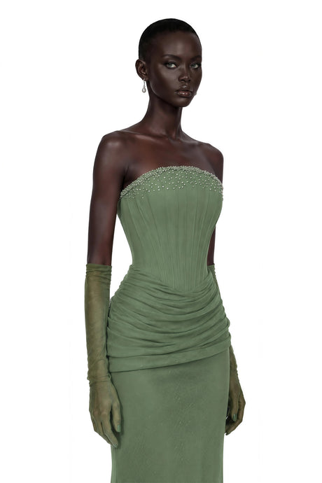 Michela Maxi Dress Green Embellished Corset (Without Gloves)