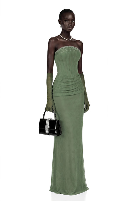 Michela Maxi Dress Green Embellished Corset (Without Gloves)