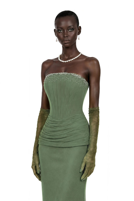 Michela Maxi Dress Green Embellished Corset (Without Gloves)