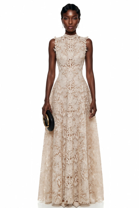 Debora Maxi Dress Neutrals Floral Embroidered