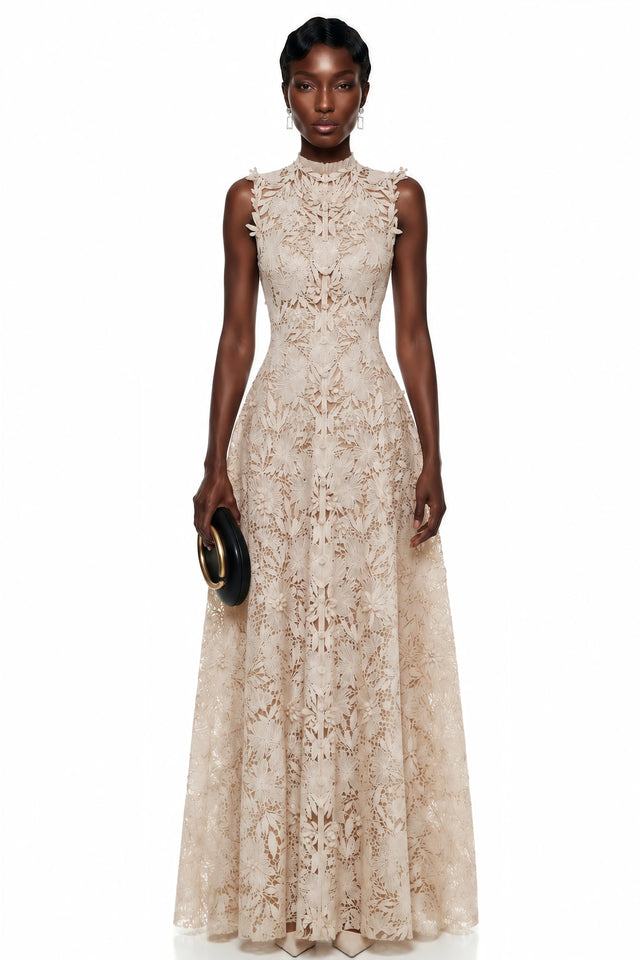 Franziska Neutrals Floral Embroidered Maxi Dress