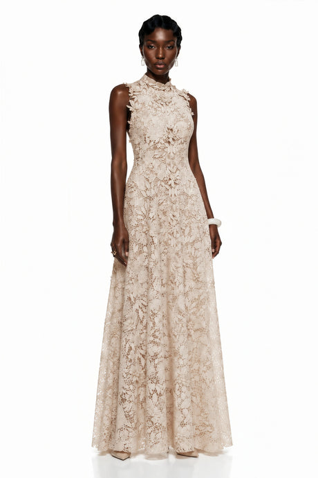 Debora Maxi Dress Neutrals Floral Embroidered