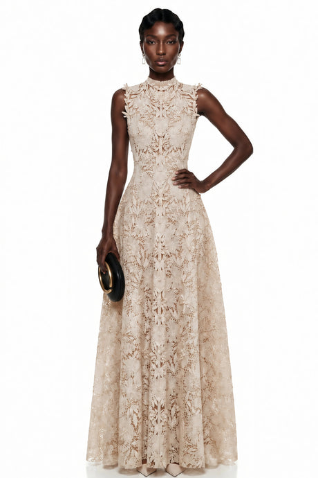 Debora Maxi Dress Neutrals Floral Embroidered