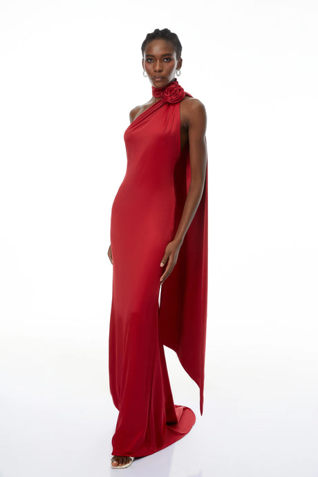 Tamara Maxi Dress Red Halterneck 3D Petal