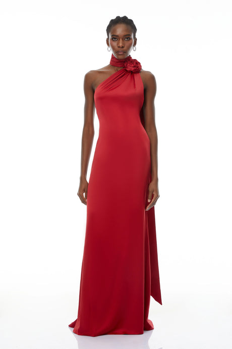 Tamara Maxi Dress Red Halterneck 3D Petal