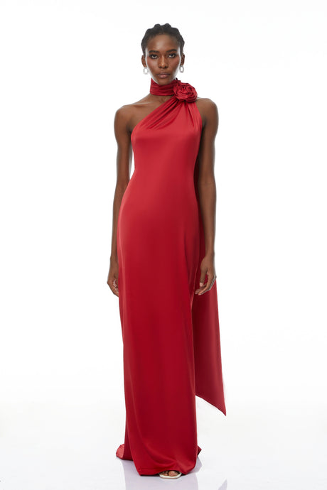 Tamara Maxi Dress Red Halterneck 3D Petal