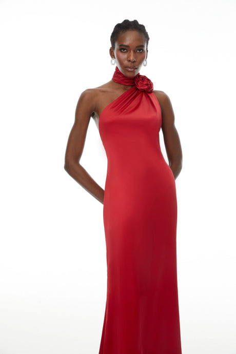Tamara Maxi Dress Red Halterneck 3D Petal