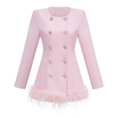 Marina Dress Pink Feather Trim Mini Blazer