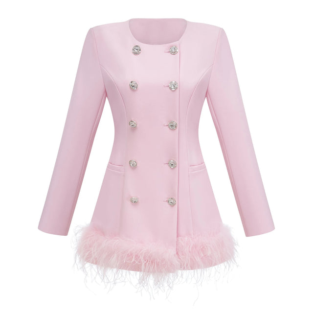 Freja Pink Feather Trim Mini Blazer Dress