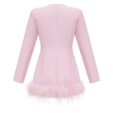 Marina Dress Pink Feather Trim Mini Blazer