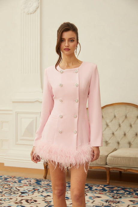 Marina Dress Pink Feather Trim Mini Blazer