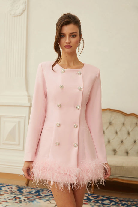 Marina Dress Pink Feather Trim Mini Blazer