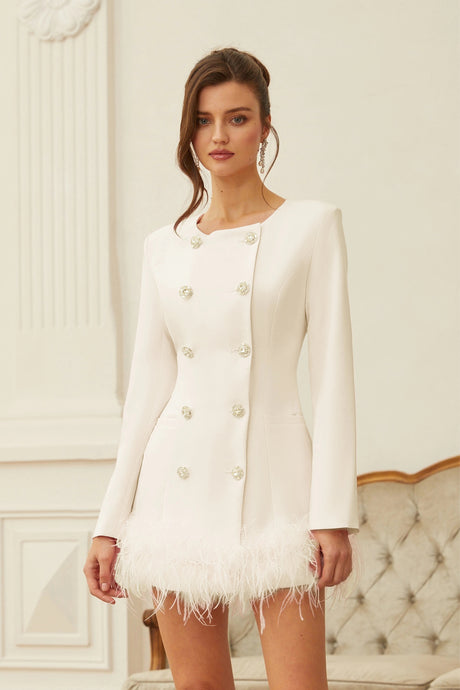 Alessandrina Dress White Feather Trim Mini Blazer