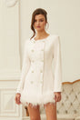 Freja White Feather Trim Mini Blazer Dress