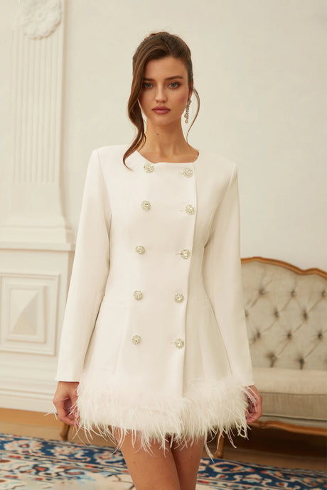 Alessandrina Dress White Feather Trim Mini Blazer
