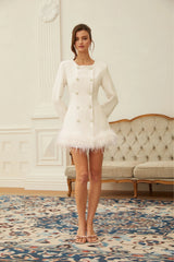 Freja White Feather Trim Mini Blazer Dress