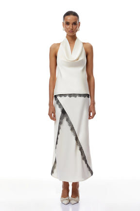 Frida White Satin Coord Set with Lace Trim