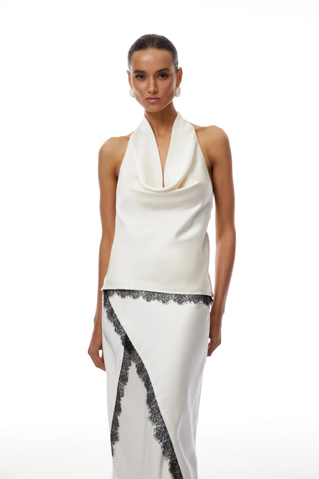 Jada White Satin Co-ord Set with Lace Trim