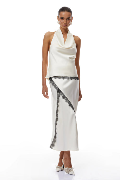 Jada White Satin Co-ord Set with Lace Trim