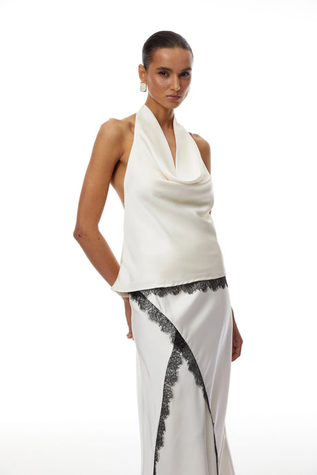 Jada White Satin Co-ord Set with Lace Trim