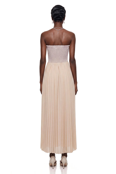 Madalynn Maxi Dress Champagne Floral Lace Pleated