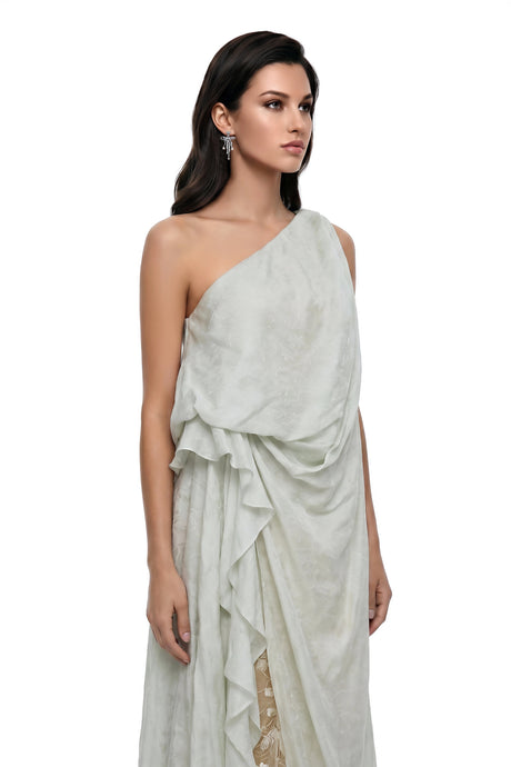 Gaetana Maxi Dress Green Ruffled with Lace Panels