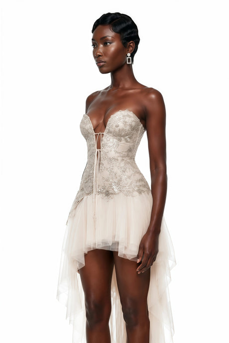 Meredith Maxi Dress Champagne Off Shoulder Embellished Tulle