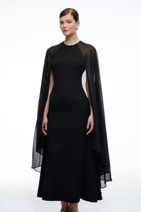Gabriela Black Solid Color Maxi Dress with Cape