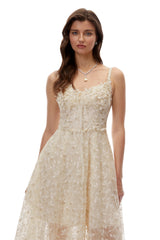 Gabriella Champagne Tulle Maxi Dress with 3D Petals