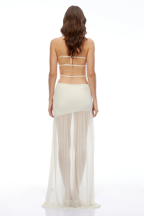 Melody Maxi Dress Ivory Halterneck Lace Pleated