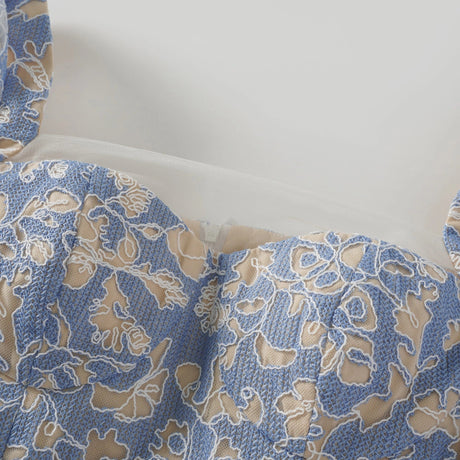 Gaëlle Blue Floral Embroidered Midi Dress