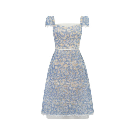 Aubree Midi Dress Blue Floral Embroidered