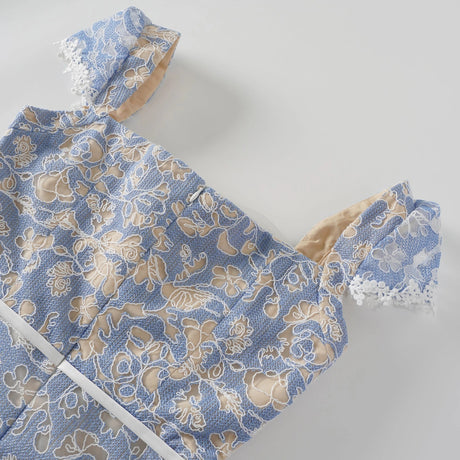 Gaëlle Blue Floral Embroidered Midi Dress