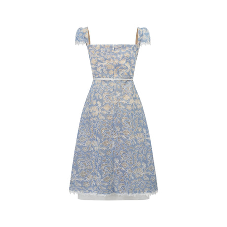 Aubree Midi Dress Blue Floral Embroidered