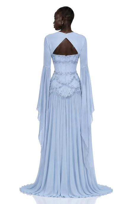 Mckenna Maxi Dress Faux-pearl-embellished Pleated in Light-blue
