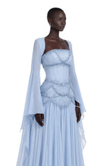 Gaëlle Fauxpearlembellished Pleated Maxi Dress in Lightblue